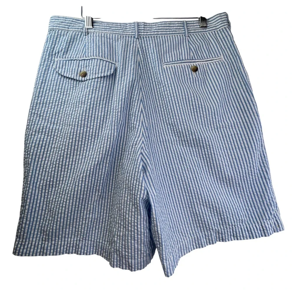 Land's End Men's Seersucker‎ Blue & White Pinstripe Shorts SZ 36, preppy, cotton